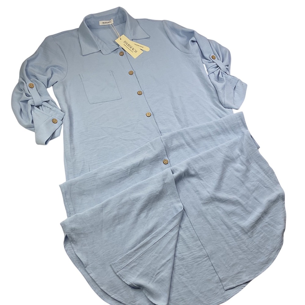 Bsubseach Cover Up Dress Button Up Shirt Resort Wear Swim Beach Blue Women Sz XL